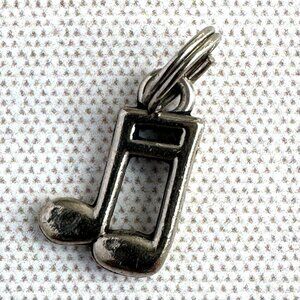 Musical Note Charm Pendant Keychain Accessory Silver Tone Metal Jewelry